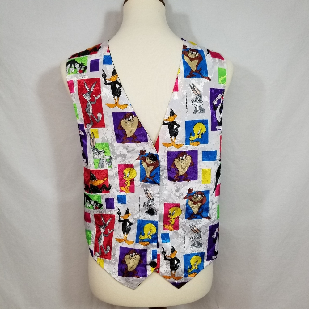 Looney Tunes Vintage Mens White Base Vest Taz Sylvester Tweety Bugs Bunny S/M